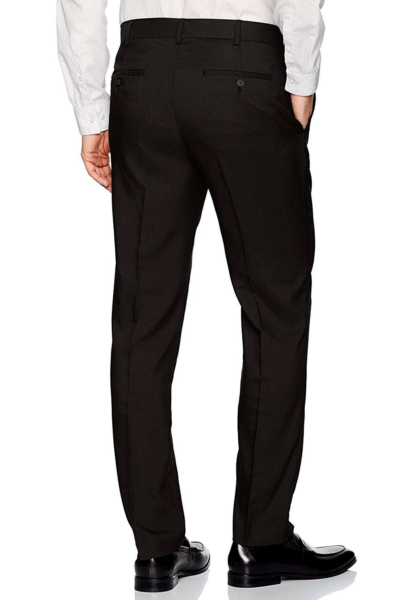 Men's Black, Flat Front, Comfort-Waist Dress Pants - 99tux
