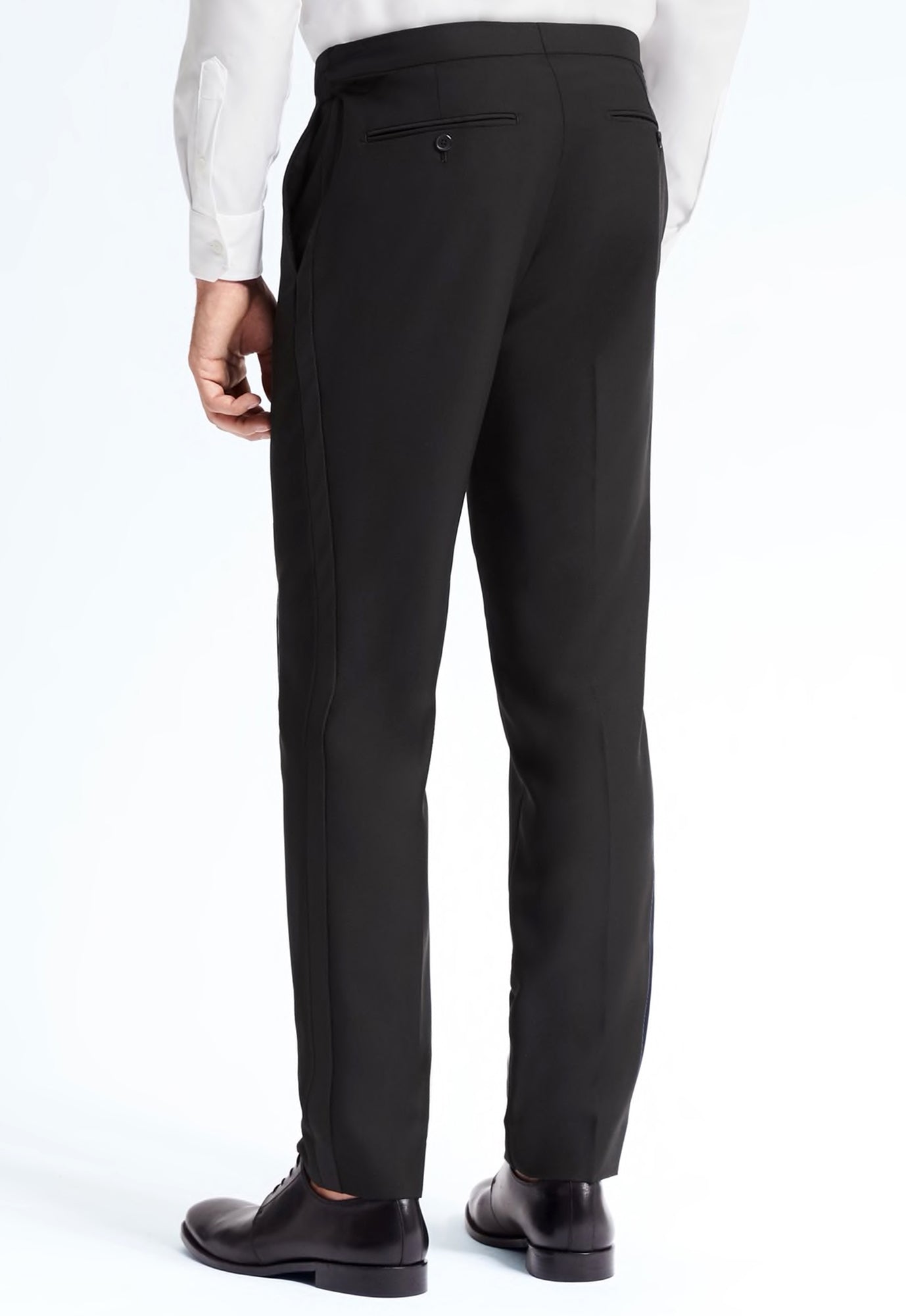 Men's Black, Flat Front, Comfort-Waist Tuxedo Pants with Satin Stripe -  99tux