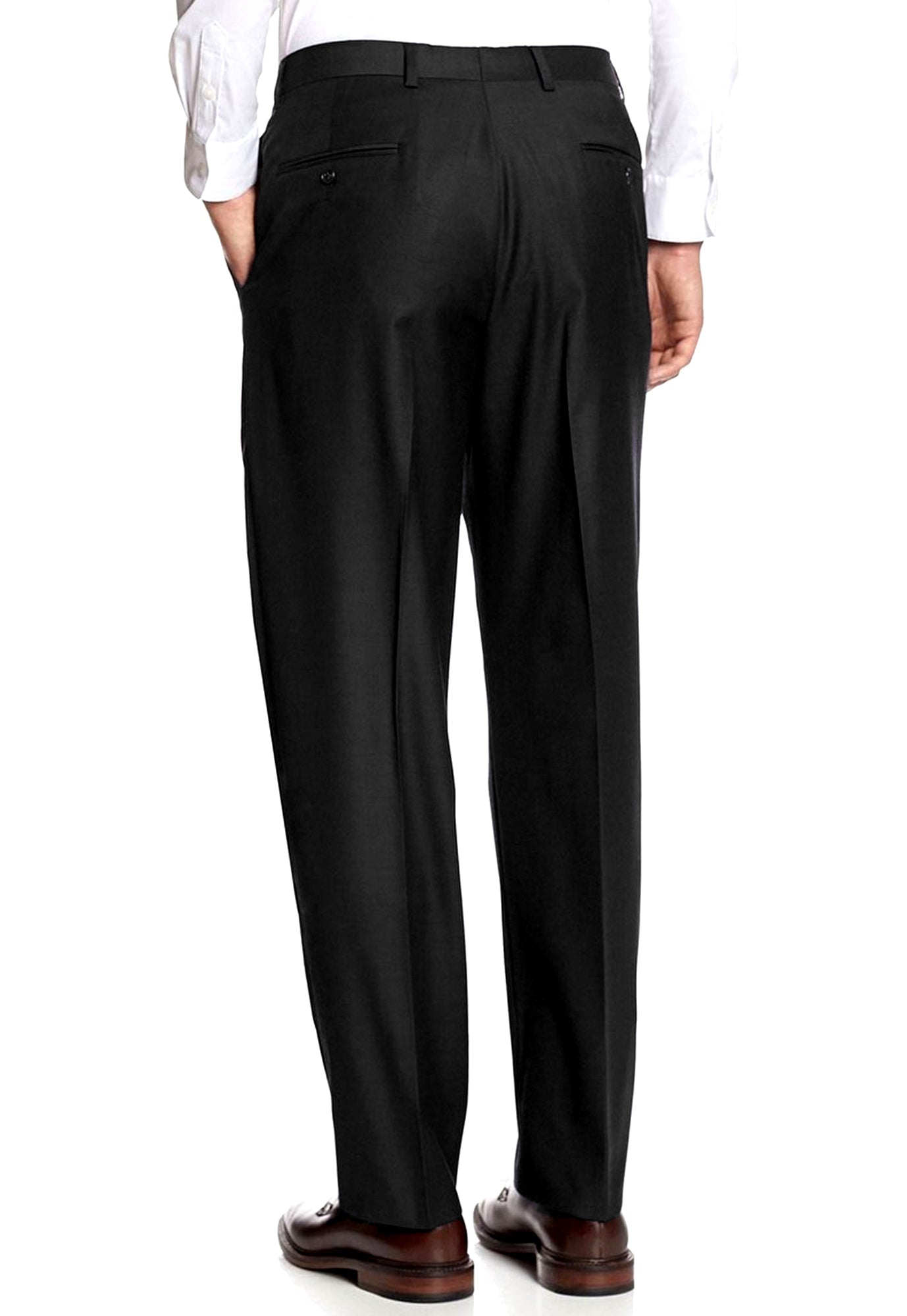 Men's Black, Pleated Front, Comfort-Waist Dress Pants - 99tux