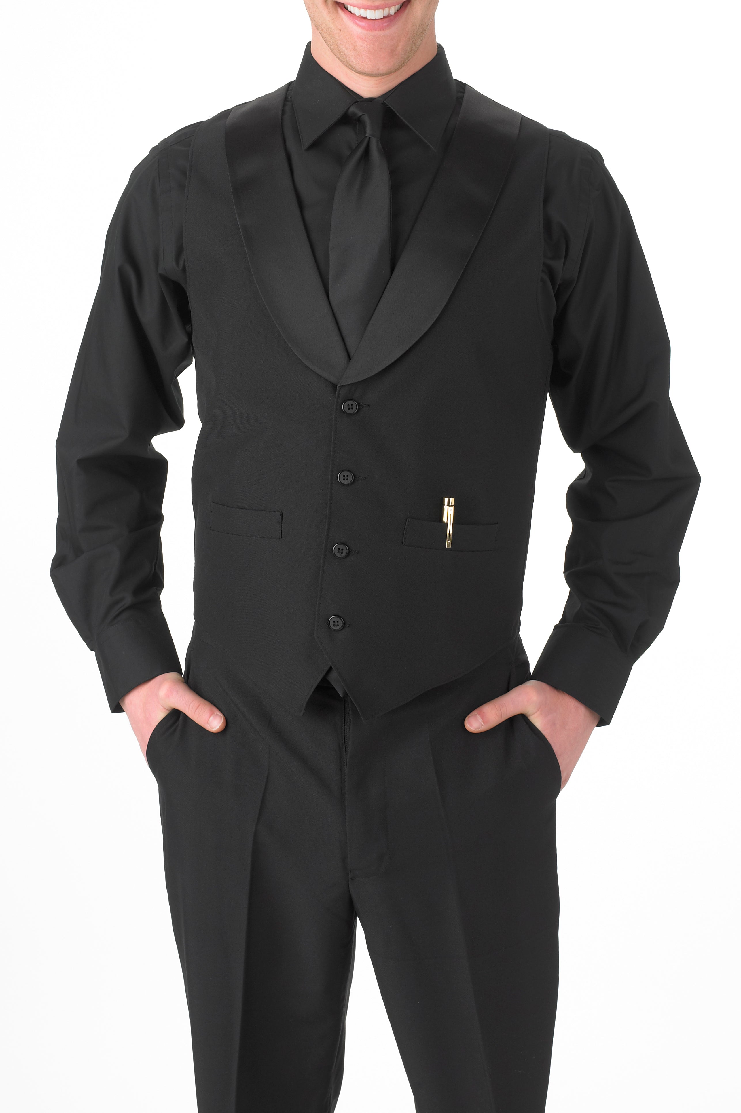 Solid Black Dress Vest, Formal Mens Suit and Tuxedo Vest in Black Satin