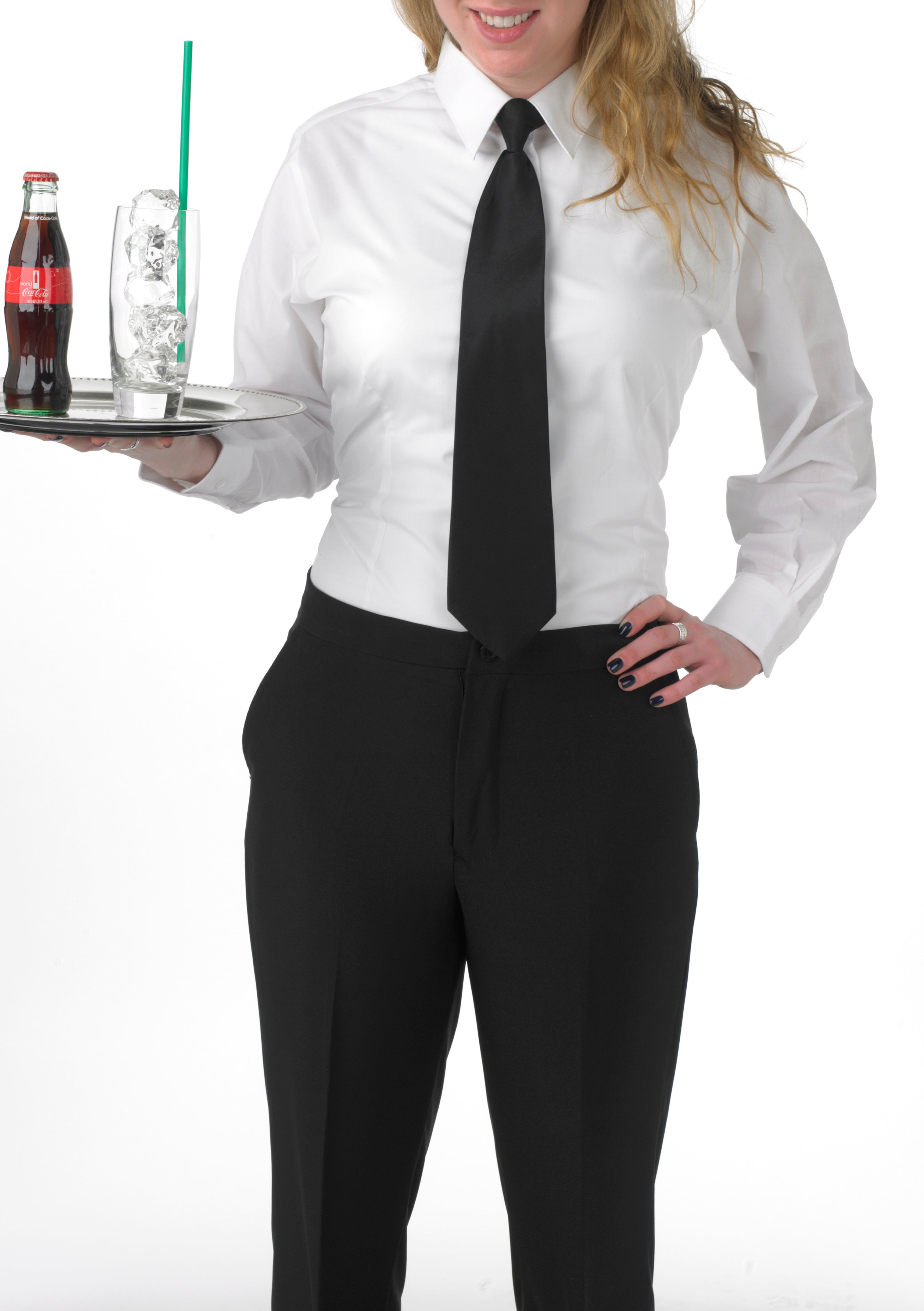 Women's White, Long-Sleeve Form-Fitted Dress Shirt - 99tux