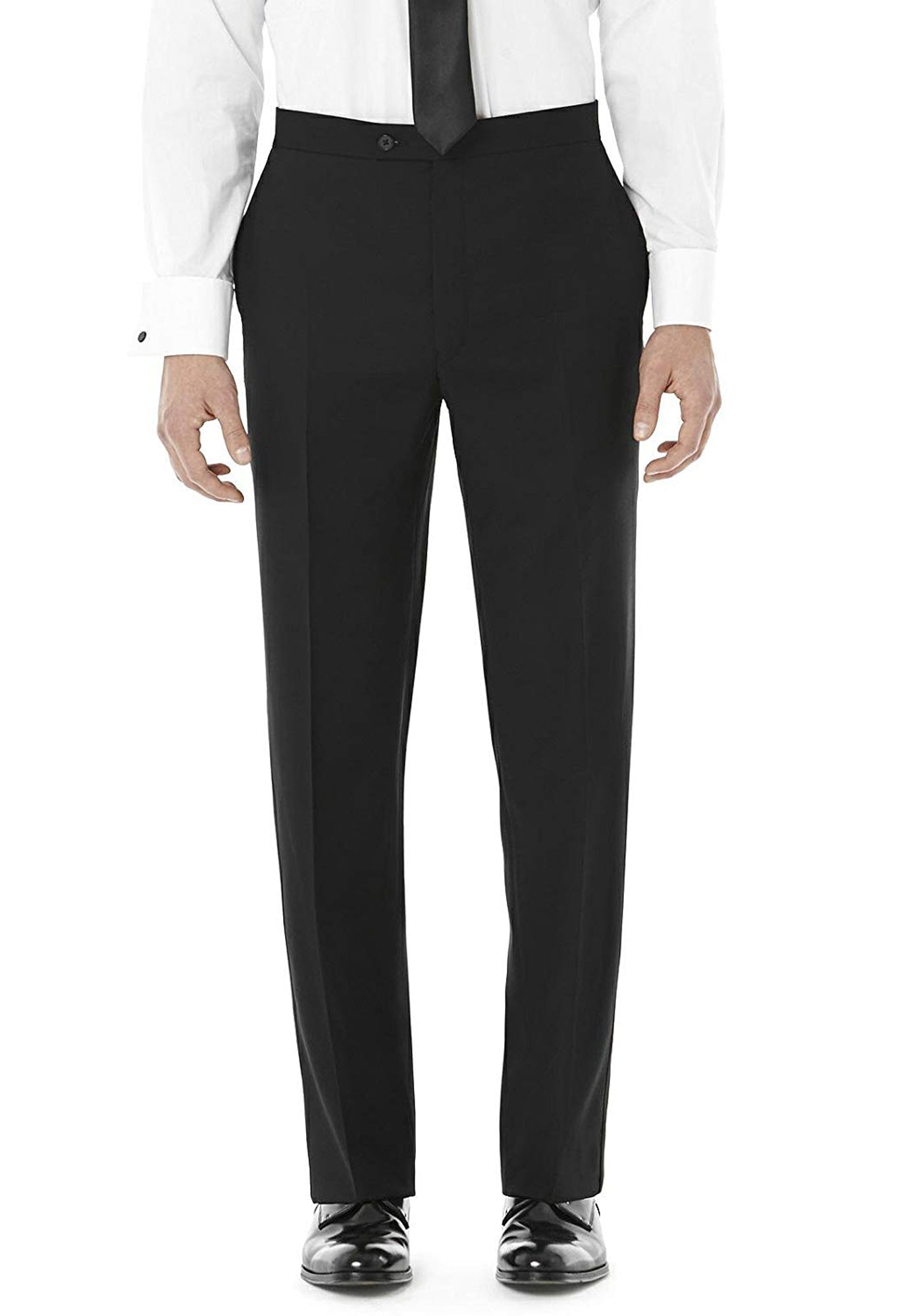 Men's Black, Flat Front, Comfort-Waist Tuxedo Pants with Satin