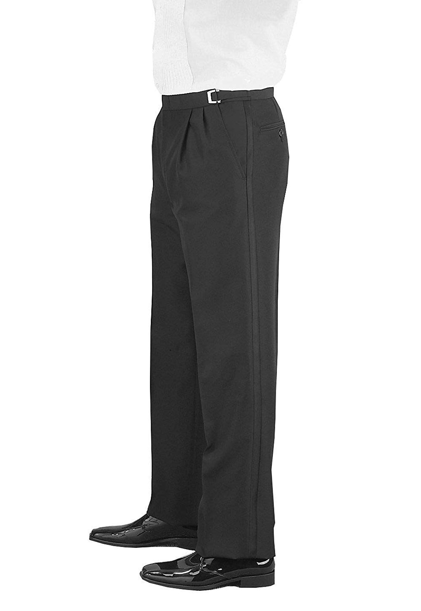 Men's Wool Traditional Black Tuxedo Pants Wedding 33 34 35 Adjustable Waist